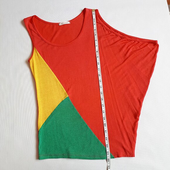 TEA N ROSE Asymmetrical Sleeveless Tank Top Colorblock Coral Orange Yellow Green - Picture 9 of 14